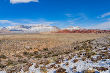 Winter snowy landscape of the famous Red Rock Canyon