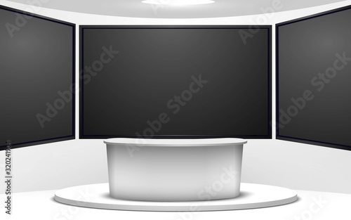 White Table And Lcds Background In The News Studio Room Wall Mural Wallpaper Murals เอกช ย โทท บไทย