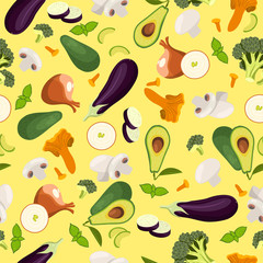 Seamless pattern with different vegetables. Vector graphics.