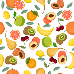 Seamless pattern with different fruits. Vector graphics.