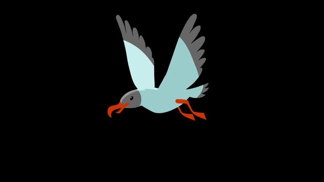 Animated gull flies. Looping hand drawn animation. Original file Full HD has an alpha channel. 29.97 fps