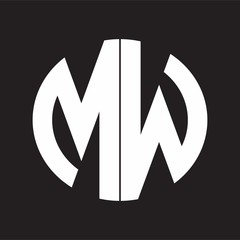 MW Initial Logo design Monogram Isolated on black and white