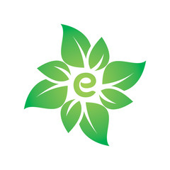 nature leaf letter e logo design