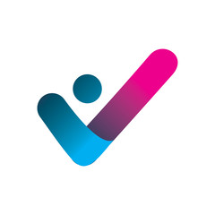 pink blue people check logo design