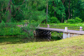 Bridge across a small river in Catherine park in Pushkin (Tsarskoye Selo), Russia