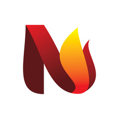 letter n fire flame logo design