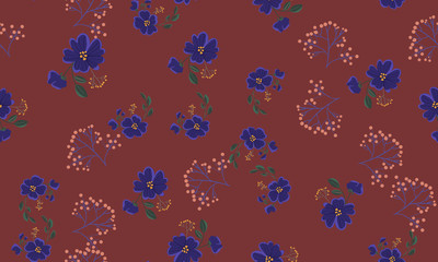 Seamless pattern with colorful hand drawn flowers. Original textile, wrapping paper, wall art surface design. Vector illustration. Floral simple minimalistic graphic design