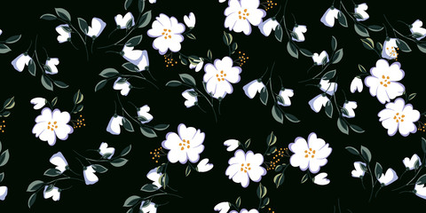 Fashionable cute pattern in nativel flowers. Floral seamless background for textiles, fabrics, covers, wallpapers, print, gift wrapping or any purpose.