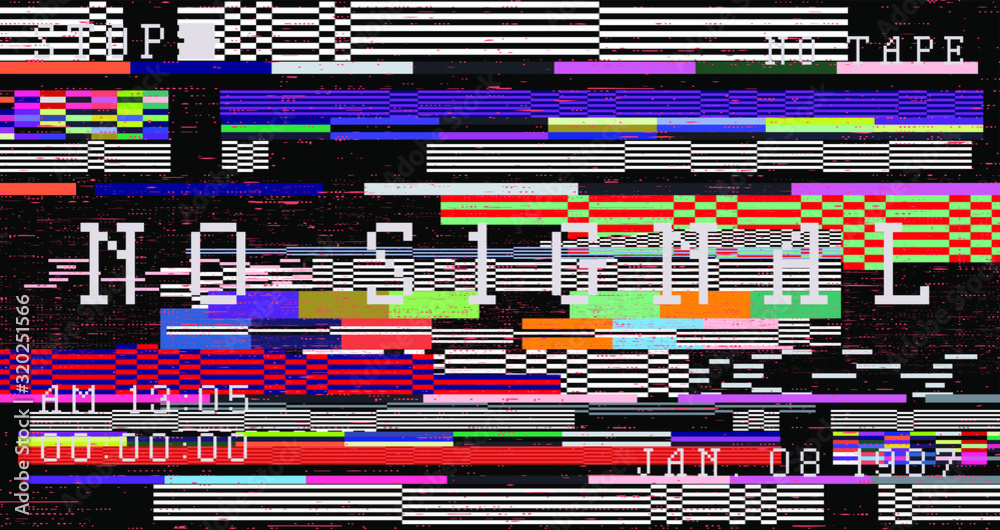 Poster retro vhs background like in old video tape rewind or no signal tv screen. vaporwave/ retrowave styl