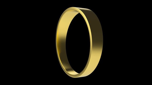 loopable spin rotating golden ring with white alpha channel on black background.