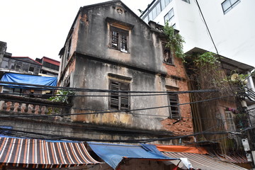 Old Building Facades and Awnings, Hanoi Old Quarter, Vietnam