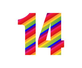 14 Number Rainbow Style Numeral Digit. Colorful Number Vector Illustration