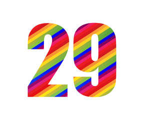 29 Number Rainbow Style Numeral Digit. Colorful Number Vector Illustration