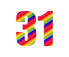 31 Number Rainbow Style Numeral Digit. Colorful Number Vector Illustration