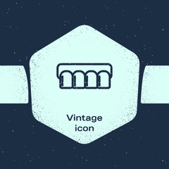 Grunge line Dentures model icon isolated on blue background. Teeth of the upper jaw. Dental concept. Monochrome vintage drawing. Vector Illustration © Oksana