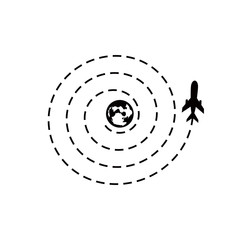 Airplane line path vector icon of air plane flight route with start point and dash line trace