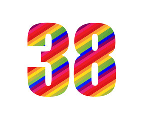 38 Number Rainbow Style Numeral Digit. Colorful Number Vector Illustration