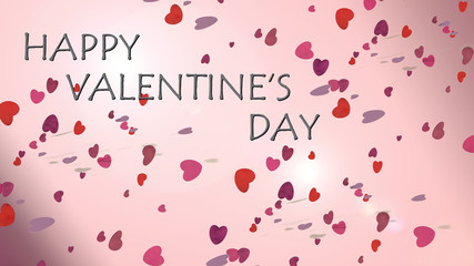 3D Rendering rosa mit fliegenden herzen in rot rosa pink und violett und valentistag text