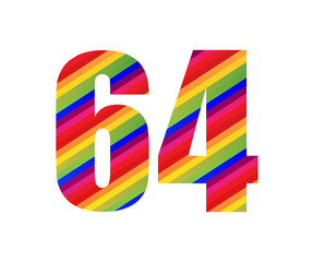 64 Number Rainbow Style Numeral Digit. Colorful Number Vector Illustration