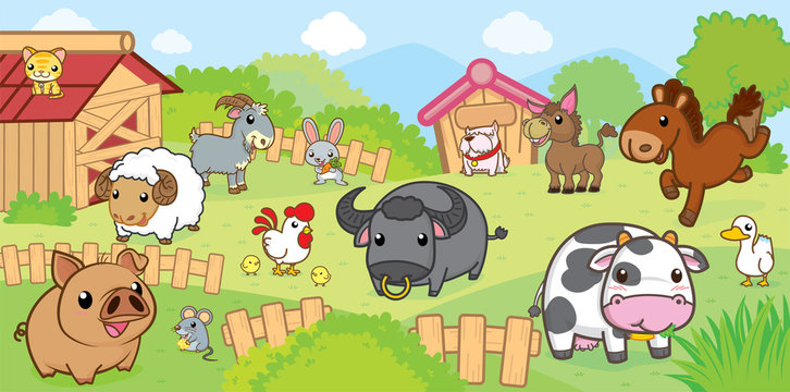 Animals in farm cute cartoon, Animal cartoon 