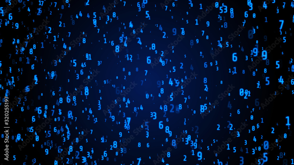 Aufkleber Illustration Abstract Futuristic Digital Number Element Random Code. Statistic Binary .Cyber Space Smart Encoder Concept Background.