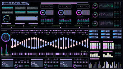 DNA 3D Strand System Dashboard Hologram Analysis Illustration New Background. HUD dna genome cell structure futuristic spin in screen for education system technology report.