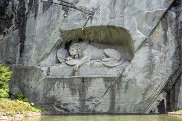 Dying lion monument the famous landmark of Lucerne , Switzerland , background , copy space