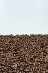Coffee beans scattered on a white background vertical photo