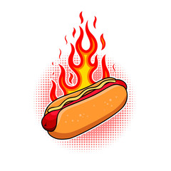 Illustration of hot dog in engraving style. Design element for logo, label, emblem, sign, badge. Vector illustration