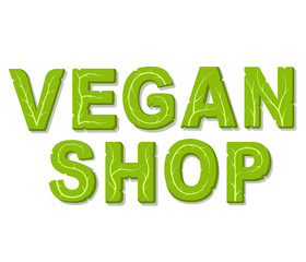 Vegan shop design template with place for your text. Vegetable lettuce lettering poster design. Isolated vector illustration on white background.