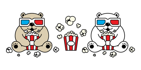 Bear vector polar bear popcorn icon 3d glasses movie cinema teddy character cartoon illustration doodle design © CNuisin