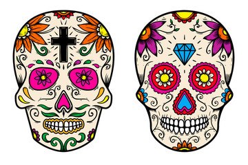 Set of vintage mexican sugar skull isolated on white background. Design element for logo, label, sign, poster. Vector illustration