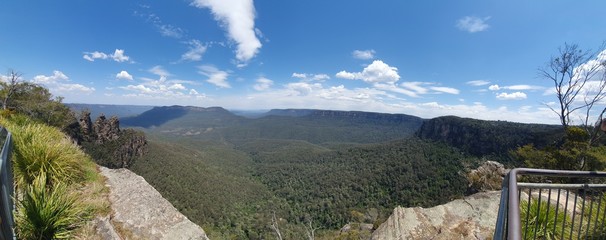 Panorama of Blue Mountains and Three Sisters