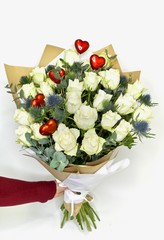 White rose bouqet for valentines day. Romanitc flower arrangement isolated