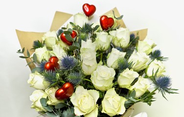 White rose bouqet for valentines day. Romanitc flower arrangement isolated