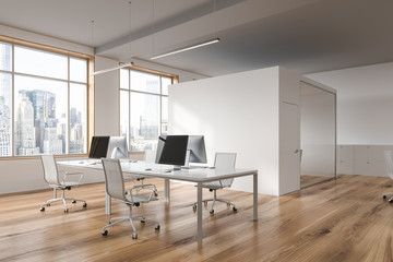 Obraz premium Modern white office with cityscape