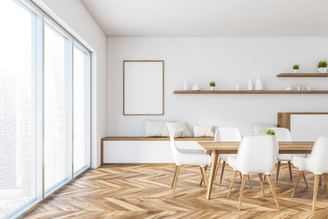 Naklejka na ściany i meble White panoramic dining room with poster