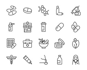set of medicine icons, medical, drug store, pharmacy