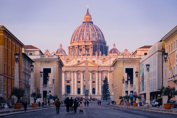Fototapeta premium Rome, Italy - Jan 3, 2020: St. Peters Square and St. Peters Basilica Vatican City, UNESCO World Heritage Site, Rome, Lazio, Italy, Europe