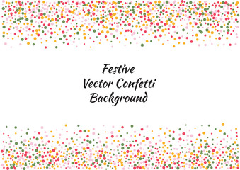 Festive color round confetti background. Abstract frame confetti texture for holiday, postcard, poster, website, carnivals, birthday and children's parties. Cover confetti mock-up. Wedding card layout