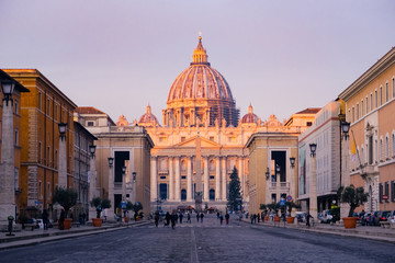 Fototapeta premium Rome, Italy - Jan 3, 2020: St. Peters Square and St. Peters Basilica Vatican City, UNESCO World Heritage Site, Rome, Lazio, Italy, Europe