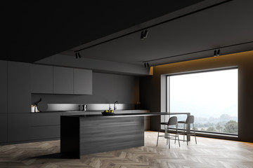 Dark gray kitchen corner with bar