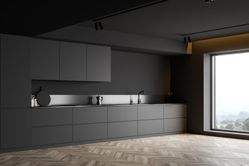 Minimalist gray kitchen corner with countertops