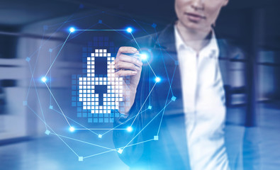 Businesswoman using cyber security interface