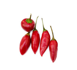  Red hot peppers isolated on white background