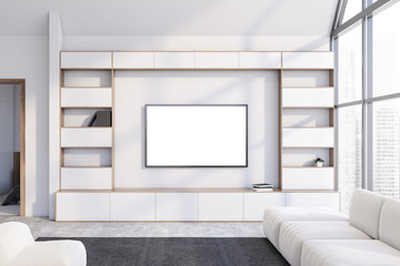 Fototapeta premium White living room interior with TV and sofa