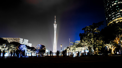 Beautiful night scene of Canton tower new Guangzhou from Zhujiang New Town . the stunning night...