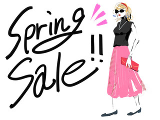 スプリングセール女性・スタイリッシュ手書きイラスト