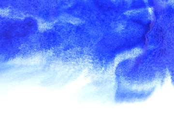 Abstract hand painted blue watercolor splash on white paper background, Creative Design Templates