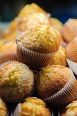 fresh beautiful classic muffins on display